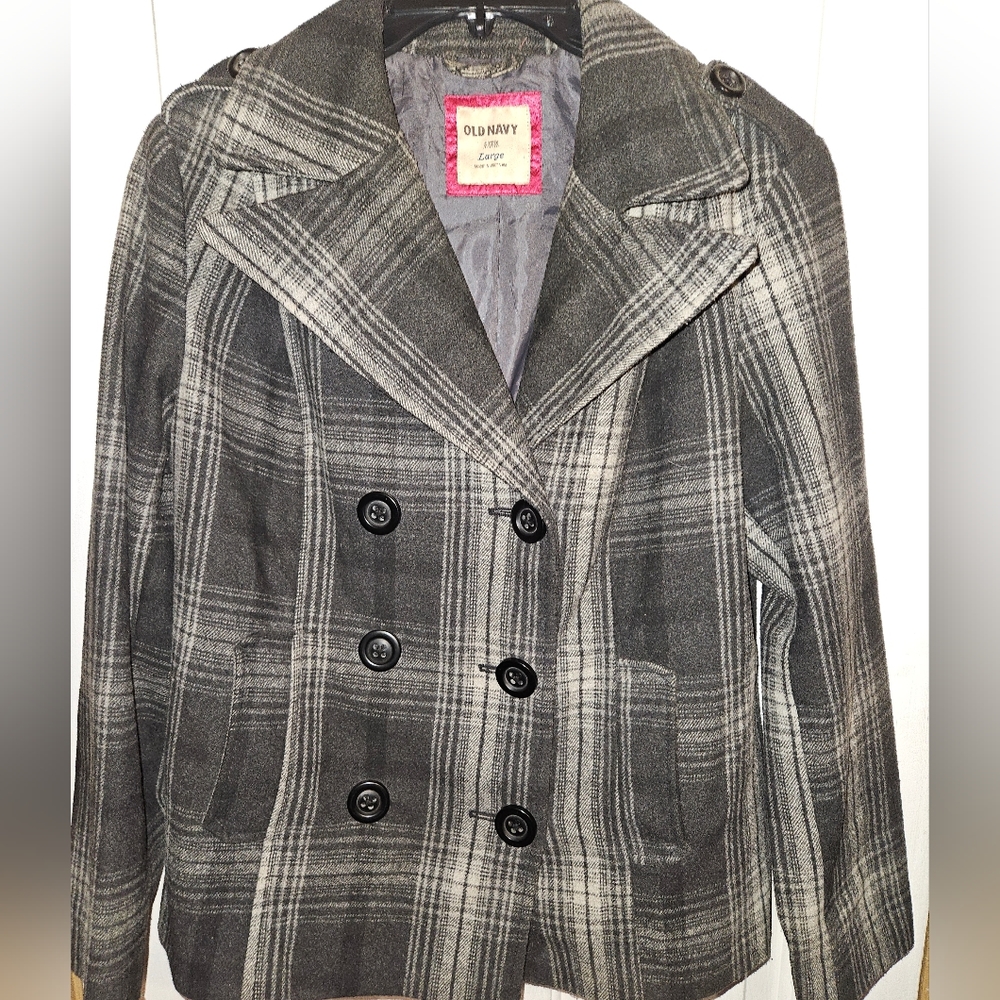 OLD NAVY Black and Gray Plaid Women's Peacoat XL